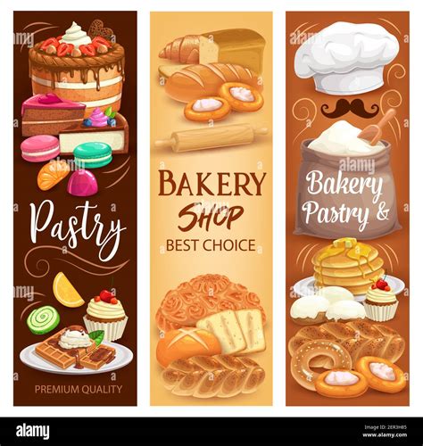 Cakes Desserts Bakery Bread And Sweet Pastry Vector Banners Bakery