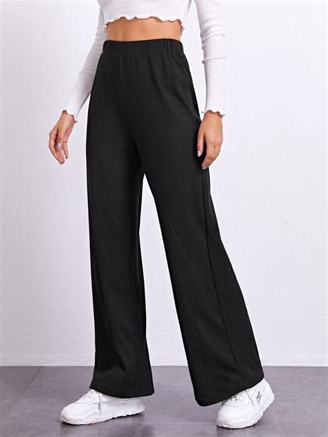 Shein Elastic Waist Rib Knit Palazzo Pants