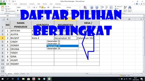 Cara Membuat Daftar Pilihan Bertingkat Di Excel Youtube Riset