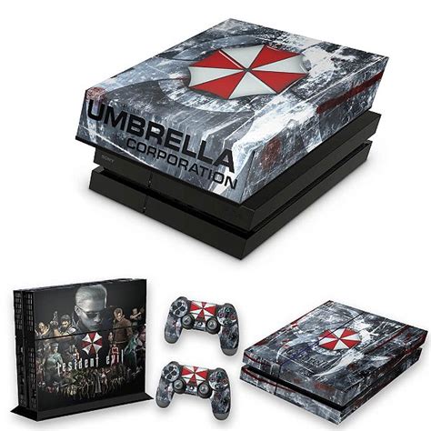 KIT PS4 Fat Skin E Capa Anti Poeira Resident Evil Umbrella Pop Arte