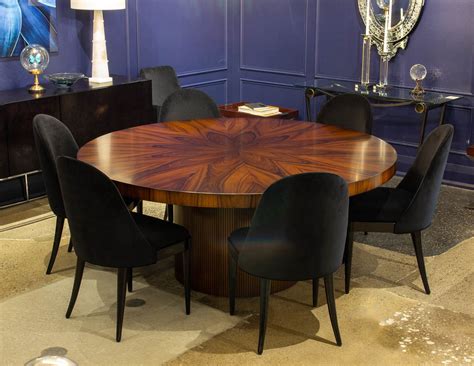 Custom Modern Round Dining Table In Sunburst Pattern Carrocel Fine