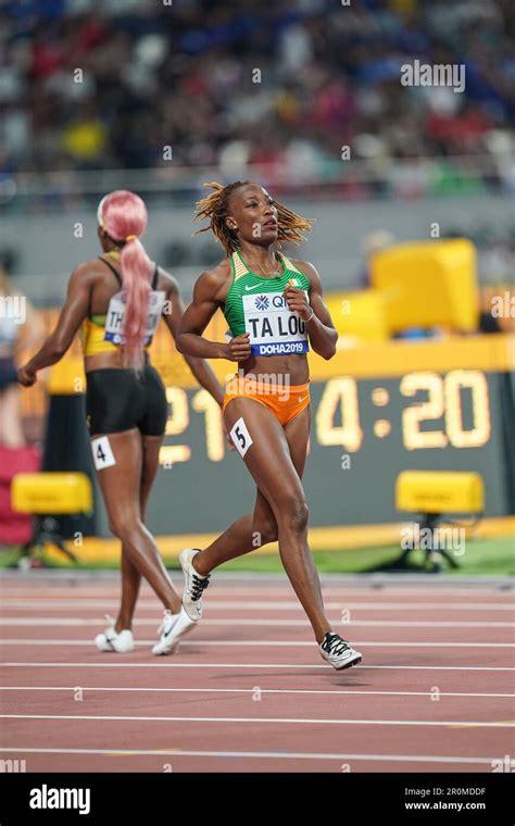 Marie-Josée Ta Lou running the 100m at the 2019 World Athletics ...