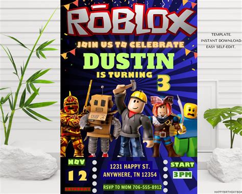 Roblox Invitation Roblox Invite Game Party Roblox Boys Birthday Invitation Template Game