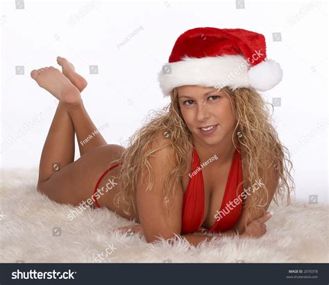 Sexy Blonde Female Santa Red Bikini Stock Photo 2070378 Shutterstock