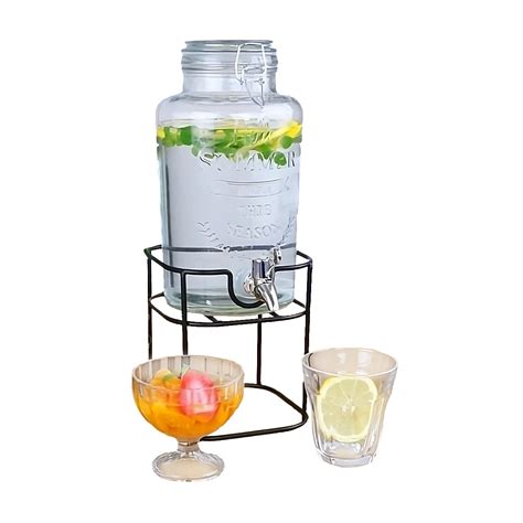 Dispensador Para Bebidas De Vidrio Con Grifo Antifugas Y Soporte De