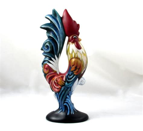 Colorful Ceramic Standing Rooster 12 Inches Hand By Aarceramics