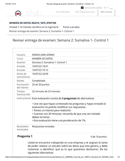 Revisar Entrega De Examen Semana 2 Sumativa 1 Control 1 10 7 22