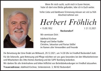 Herbert Fr Hlich Traueranzeige Trauer Infranken De