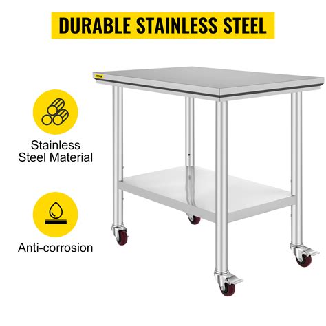 Vevor Stainless Steel Work Table 36x24 Inch With 4 Wheels Commercial Food Prep Worktable With