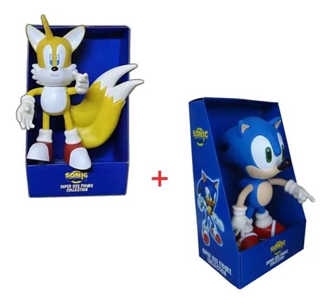 Set De 2 Figuras Grandes De Vinilo Articuladas De Sonic E Tails De 25