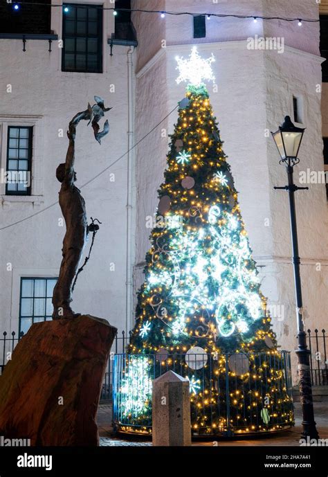 The Christmas Tree Alongside The Statue Of Naturalist John Muir In The