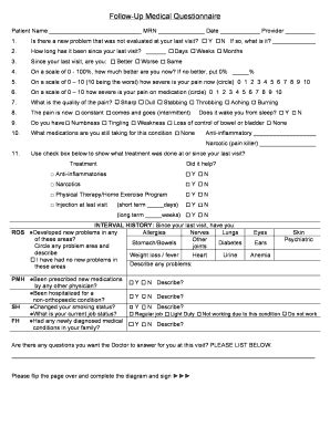 Fillable Online Follow Up Medical Questionnaire Murfreesboro Medical