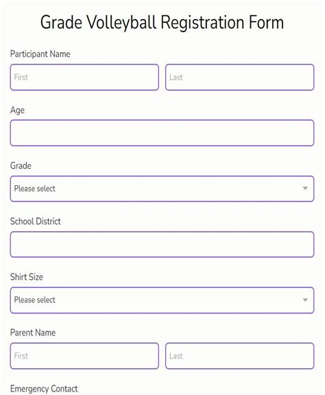 Free Grade Volleyball Registration Form Template