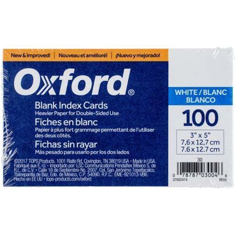 Oxford Blank Index Cards 3x5 Inch White 100 Pack 78787030046 Ebay