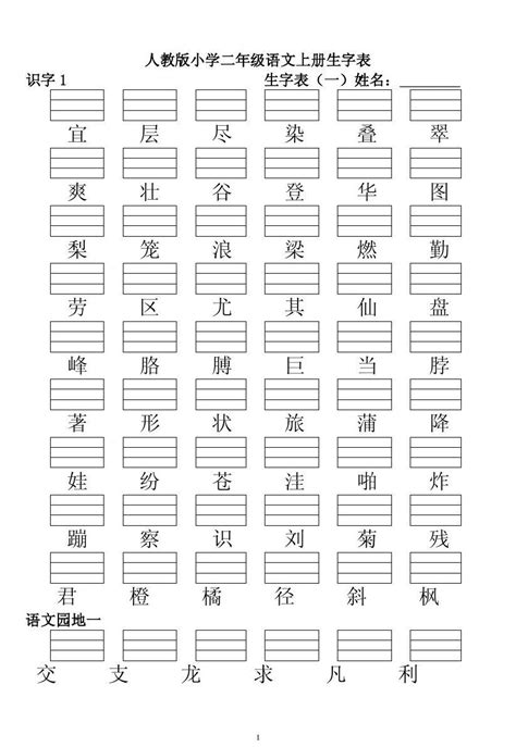 人教版小学二年级语文上册生字表生字表一带拼音格word文档在线阅读与下载无忧文档