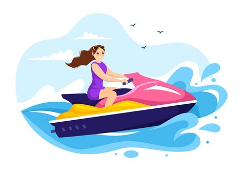 People Ride Jet Ski Illustration Summer Vacation Recreation Extreme