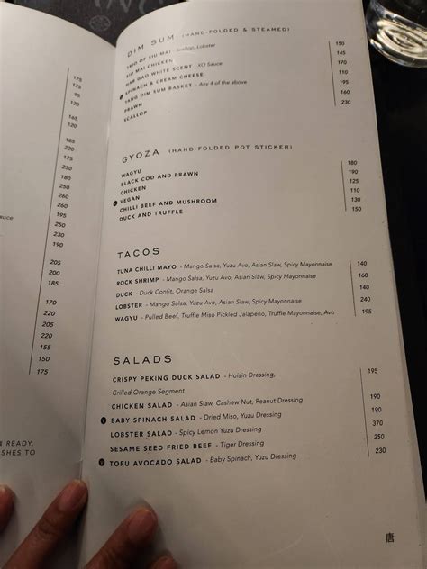 Menu At Tang Asian Luxury Restaurant Bar Sandton