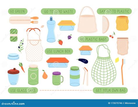 Zero Waste Eco Lifestyle Stickers Reusable Bags And Pack