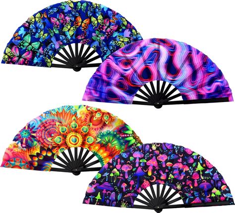 Amazon Bbto Pcs Uv Glow Large Folding Hand Rave Fan For Men