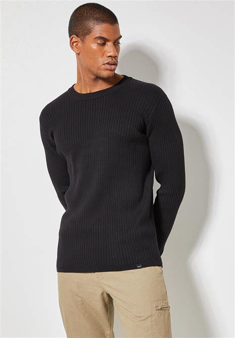 Slim Fit Ribbed Crew Neck Knit Black Superbalist Knitwear