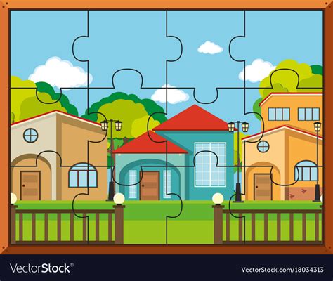 Jigsaw Puzzle Pieces For Houses In Village Vector Image