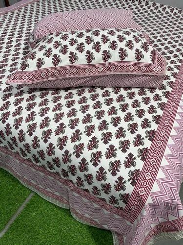 White Jaipur Hand Block Printed Cotton Double Bed Sheets Size X