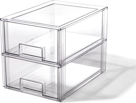 Bino Stackable Clear Storage Bins With Drawers For Pantry