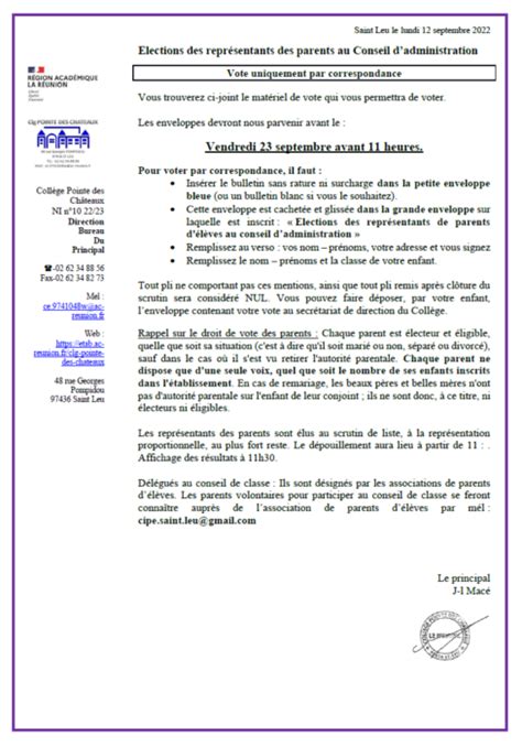 Elections Des Repr Sentants Des Parents Au Conseils Dadministration