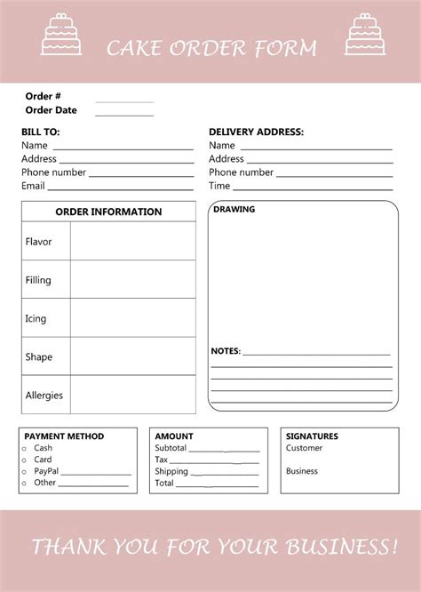 Cake Order Form Editable Template Artofit