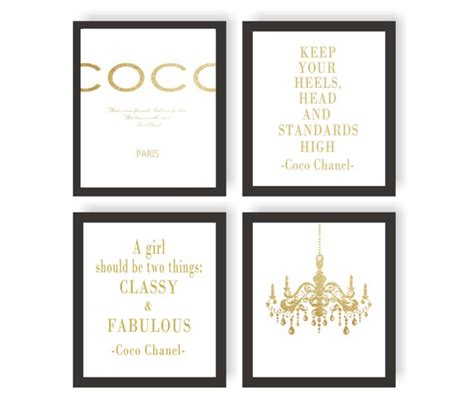 Coco Chanel Wall Art Coco Chanel Gold Set Of 4 Prints Coco Etsy