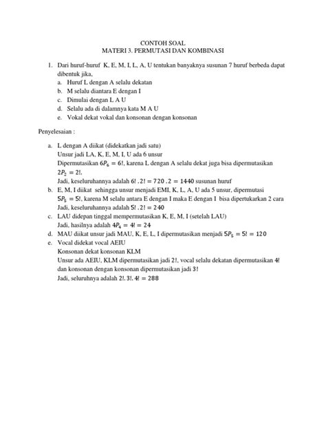 Contoh Soal Materi 3 Permutasi Dan Kombinasi Pdf