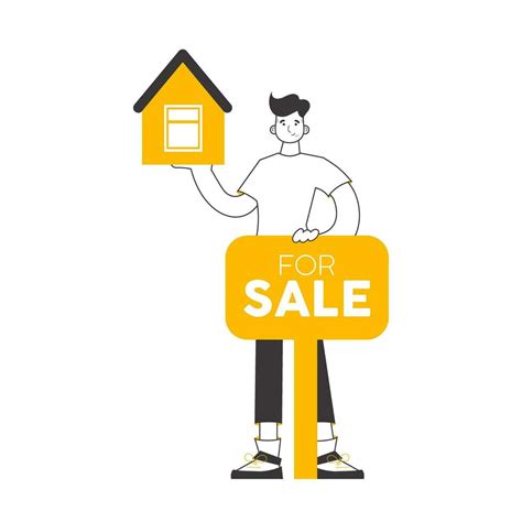 Realtor Guy Linear Trendy Style Isolated Vector Illustration