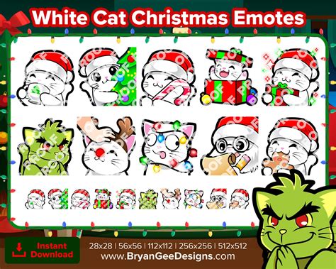 White Cat Christmas Twitch Emotes For Streaming Youtube Emotes Etsy