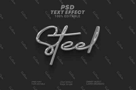 Acier argenté chromé fin élégant effet texte 3d Fichier PSD Photoshop