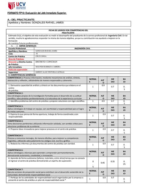 Formato Fp Evaluaci N Del Jefe Inmediato Superior Formato Fp