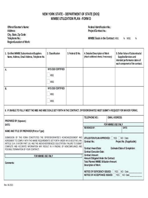 Mwbe Utilization Worksheet Project Sponsor Date Dos Ny Doc