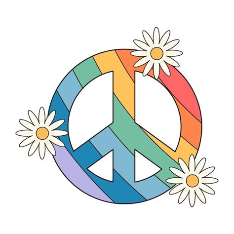 Symbole De Paix Arc En Ciel Groovy R Tro Hippie Avec Des Marguerites