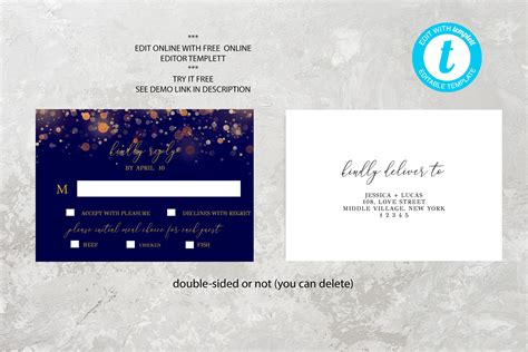 Wedding Invitation Blue and Gold Wedding Invitation Set - Etsy