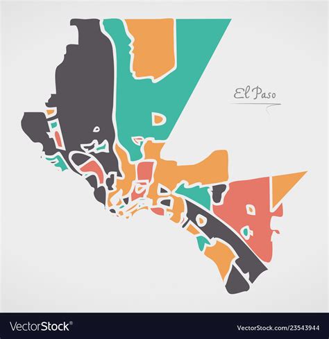 El Paso Texas Map With Neighborhoods And Modern Vector Image