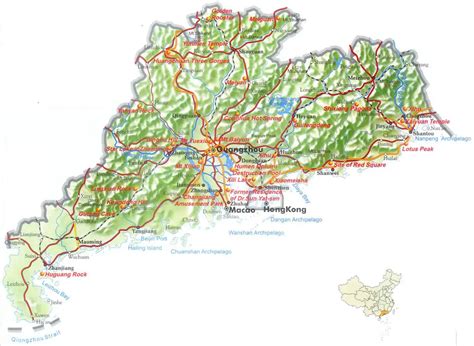 Guangdong Physical Map • Mapsof.net