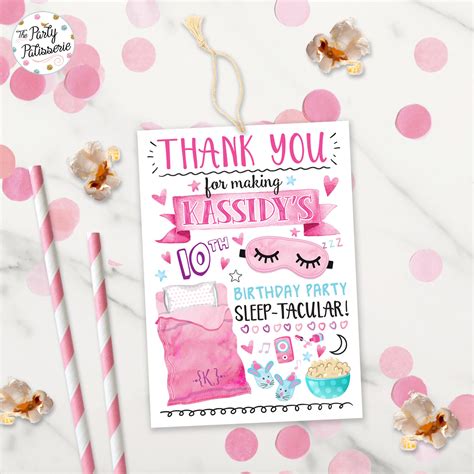 Sleepover Birthday Thank You Tag Slumber Party Digital Etsy