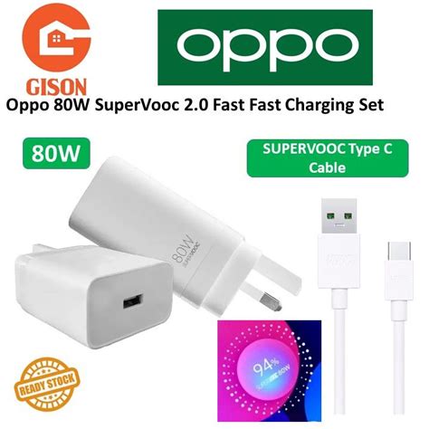 Oppo 80W SuperVooc Fast Charger UK Plug With Free SuperVooc Type C Fast