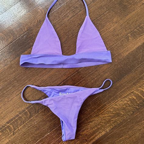 Frankies Bikinis Purple Ribbed Bikini Set Both Depop