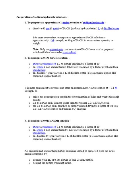 Preparation of Sodium Hydroxide Solutions | PDF