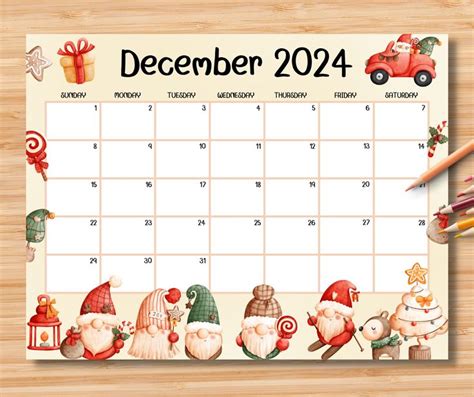 Editable December Calendar Joyful Christmas With Cute Gnomes