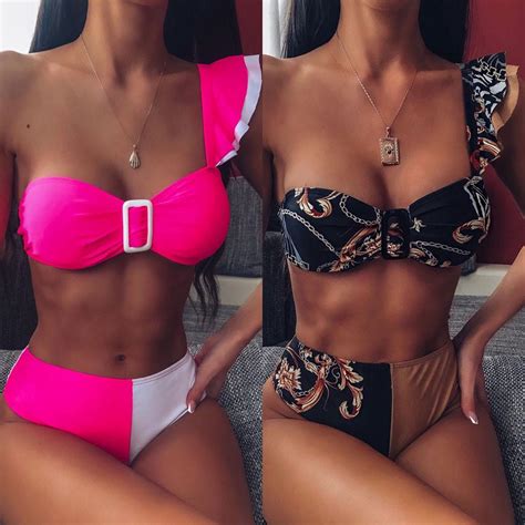 Buy SPRO Sexy Women Patchwork Ruffles Buckle Bikini Push Up Padded