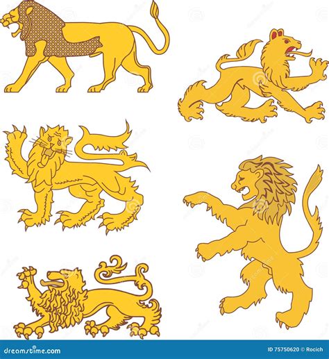 Set Of Heraldic Lions Stock Vector Illustration Of Clipart