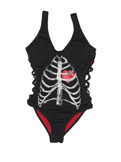 Hot Topic One Piece Swimsuit Black Solid Swimwear Size Medium In Piece Swimsuit