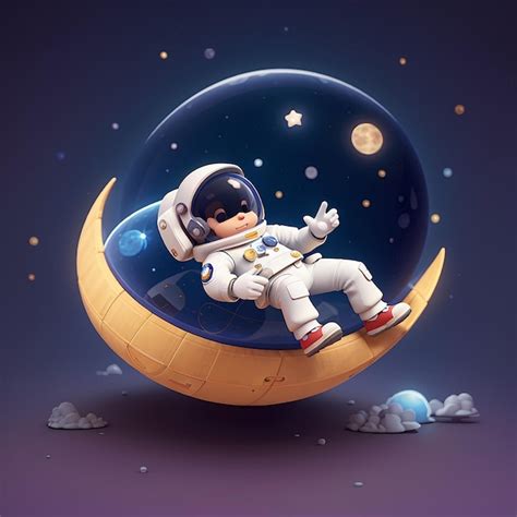 Cute Astronaut Sleeping On The Moon Cartoon Vector Icon Illustration