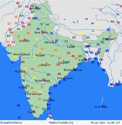 Humidity/Visibility, Map: India : Current weather